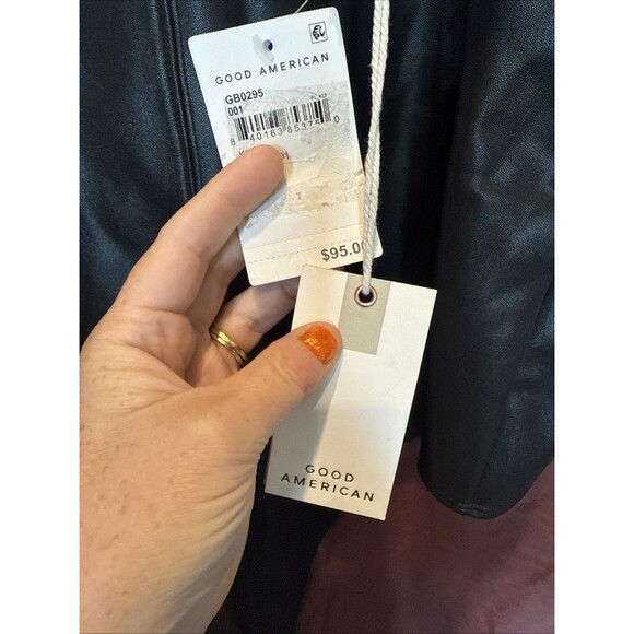 New Good American Black Better Than Leather High-Neck Thong Bodysuit Size 7 4XL - Picture 5 of 10